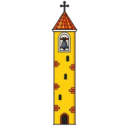 Lo stemma dei Piasaröi: la torre gialla col tetto rosso e la campana